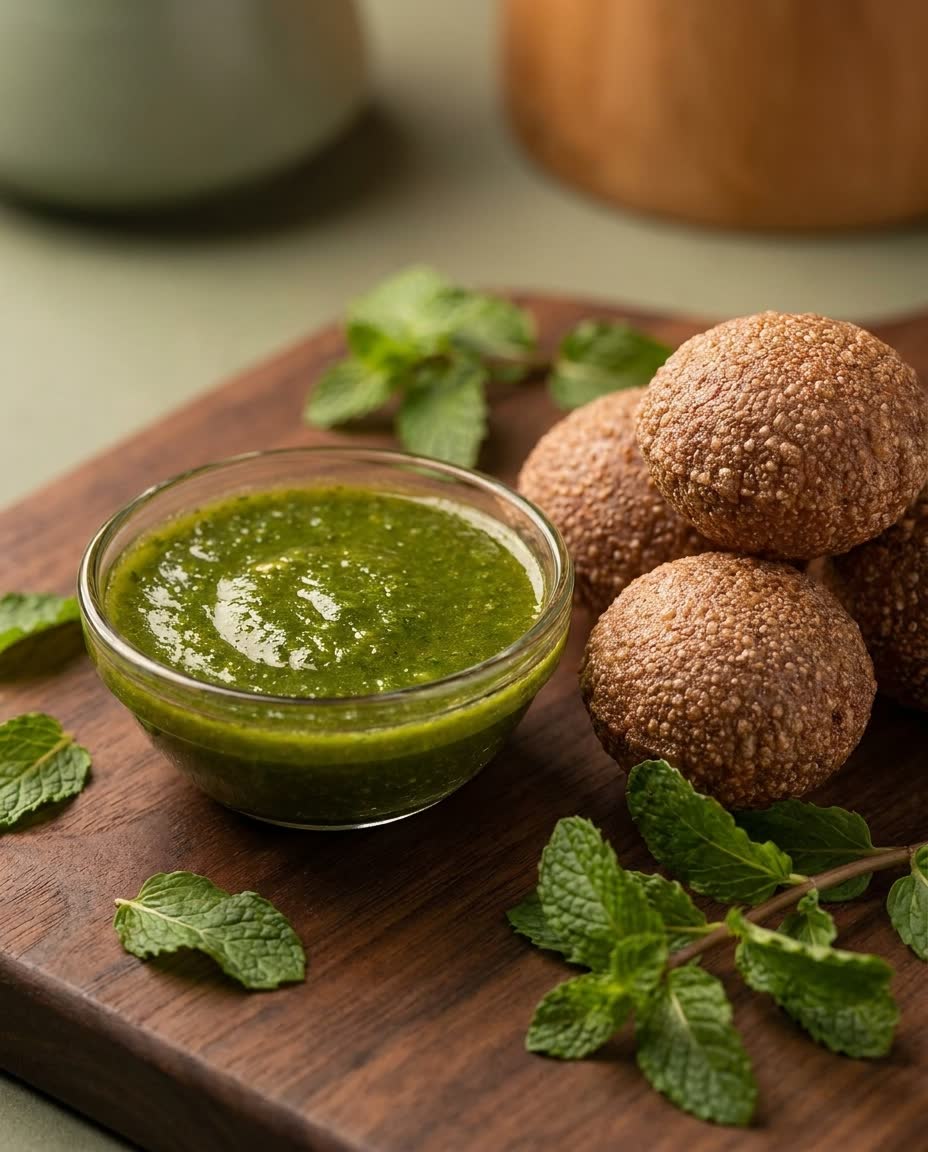 Bowl of Pudina Pani with Ragi Pani Puri