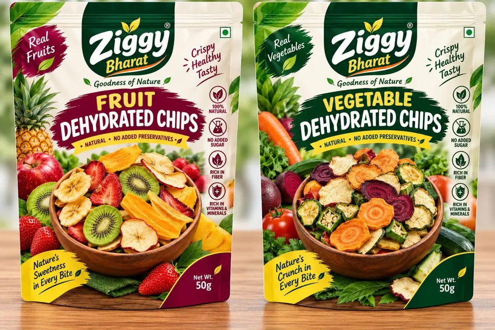 Ziggy Bharat Fruit and Vegetable Dehydrated Chips packs